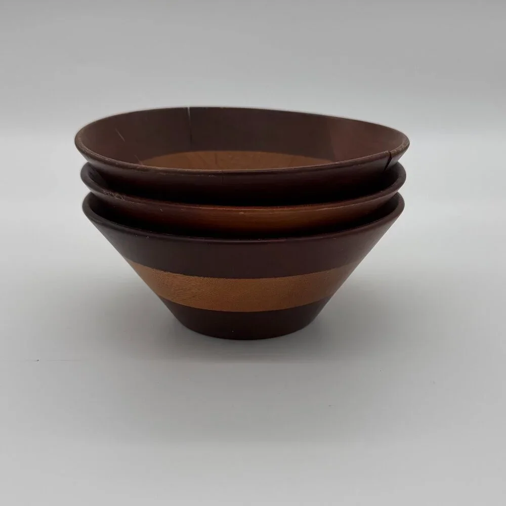 Woodpecker Woodware Bowls Set of 3 MCM Wood Vintage 6
